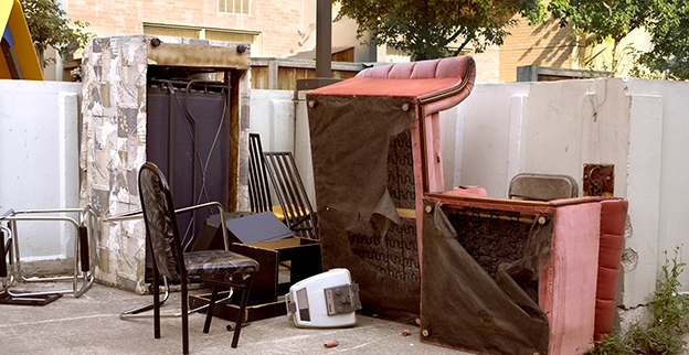 Several pieces of furniture removed from a home.